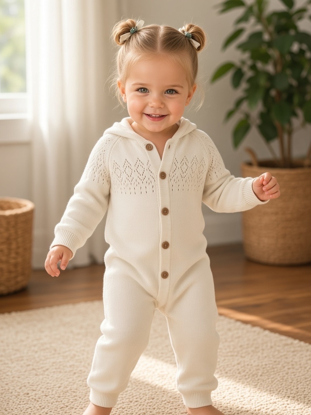 Carter's Cream Hooded Knit One-Piece Bodysuit